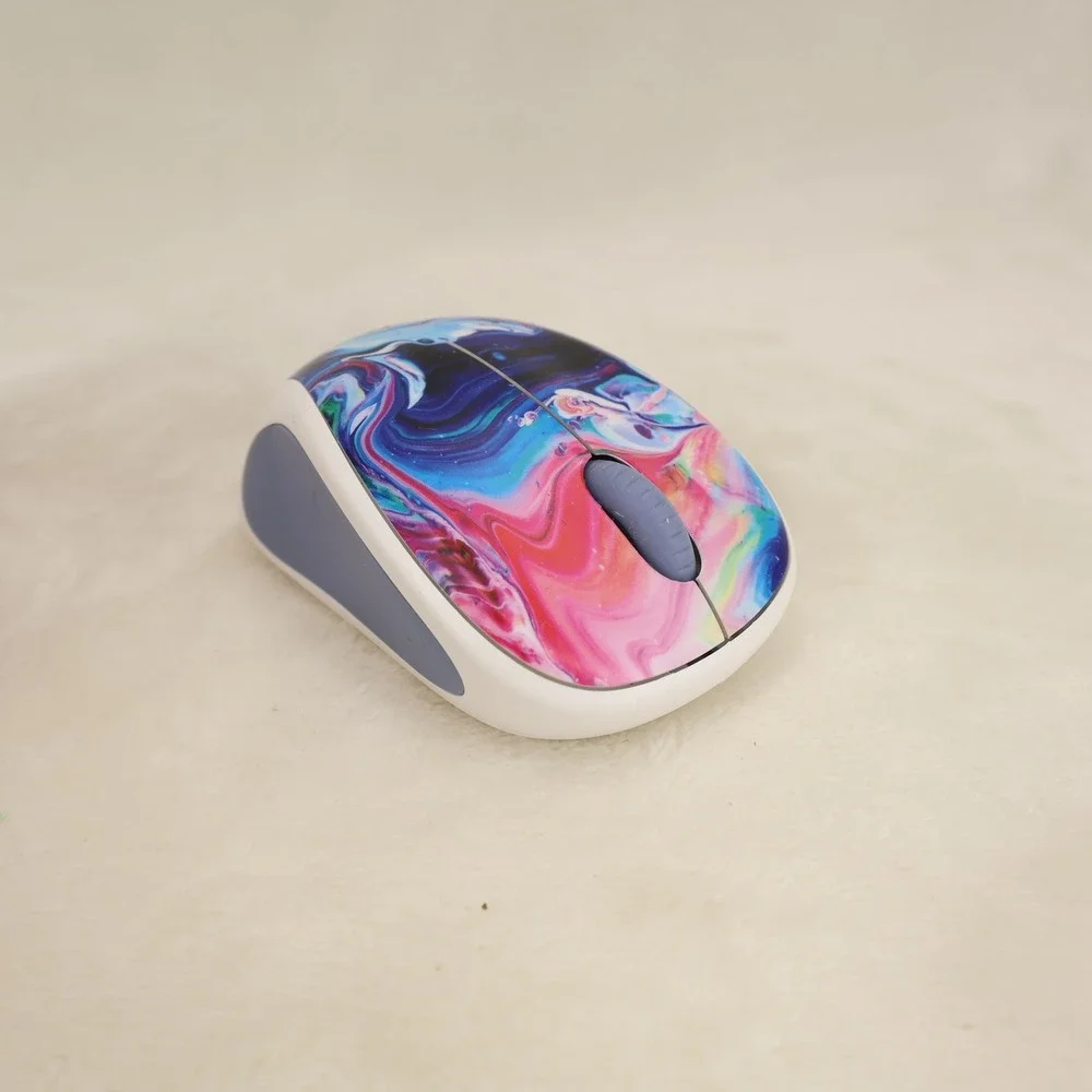 Logitech M317c Wireless Optical Mouse Blue Pink Marble Abstract Print 810-007429